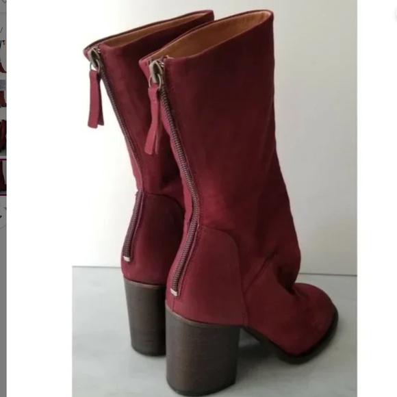 Free People Elle Block Heel Boots in Bordeaux Nubuck sz 37 (7) NWT - Picture 4 of 10